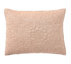 Open Box: Belgian Flax Linen Floral Stitch Quilted Sham, Standard, Set of 2 - Rosewood Blush