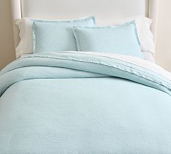 Open Box: Belgian Flax Linen Double Flange Duvet Cover, Full/Queen - Sea Breeze
