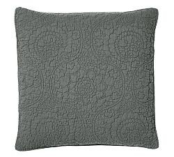 Open Box: Belgian Flax Linen Floral Stitch Quilted Shams, Euro, Set of 3 - Charcoal