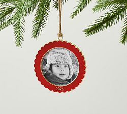 Open Box: 2025 Dated Round Enamel Frame Ornament - Scalloped Red