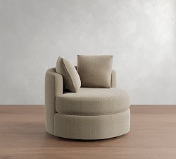 Open Box: Balboa Swivel Armchair (40"), Polyester Wrapped Cushions - Sunbrella® Performance Herringbone Light Gray
