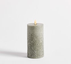 Open Box: Premium Flickering Flameless Wax Pillar Candle Salt Washed, 3" x 6" - Loden