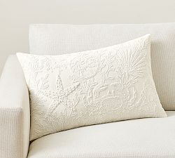 Coastal Tides Embroidered Lumbar Pillow Cover