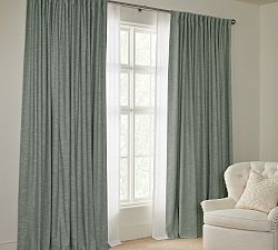Custom Emery Linen Blackout Curtain - Mineral Blue