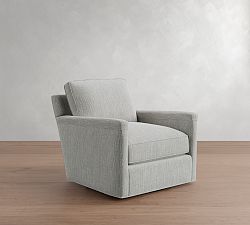 Open Box: Tyler Square Arm Swivel Armchair without Nailheads (36") - Premium Performance Basketweave Light Gray
