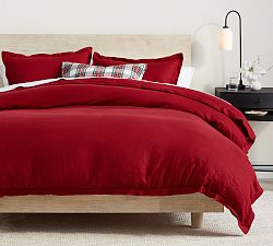Open Box: Belgian Flax Linen Double Flange Duvet, Full/Queen - Red Berry