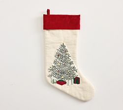 Open Box: Lit Embellished Stocking, Medium - Christmas Tree