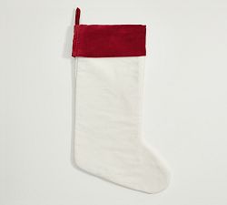 Open Box: Classic Velvet Stocking, Medium - Ivory With Red Cuff