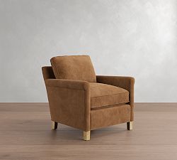 Open Box: Tyler Roll Arm Leather Armchair without Nailheads (35") - Gravel Walnut, Seadrift Legs