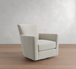 Open Box: Irving Square Arm Swivel Armchair Without Nailheads (33") - Performance Heathered Basketweave Dove