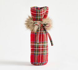 Open Box: Stewart Plaid Fur Wine Bag - Red