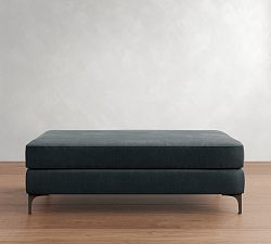 Open Box: Jake Petite Upholstered Grand Sectional Ottoman, Polyester Wrapped Cushions - Rustic Chenille Slate, Bronze Legs