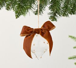 Open Box: Gold Dotted Glass Ornament with Bow (4" Diam) - Gold, Clear