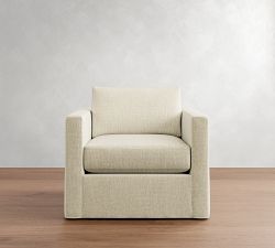 Carmel Slim Arm Slipcovered Swivel Chair