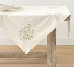 Coral Shimmer Embroidered Cotton Table Throw