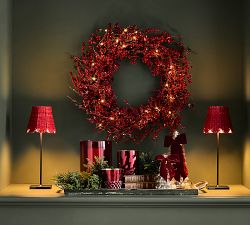Lit Faux Red Berry Wreath &amp; Garland