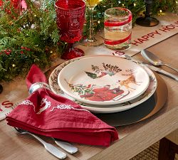 Reindeer Embroidered Cotton Napkins - Set of 4