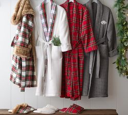 Stewart Plaid Flannel Faux Fur Slippers