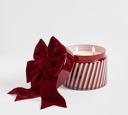 Bow Lidded Candy Stripe Candle - Balsam Fir Vetiver 