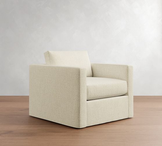 Carmel Slim Arm Slipcovered Swivel Chair by Pottery Barn