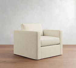 Carmel Slim Arm Slipcovered Swivel Chair