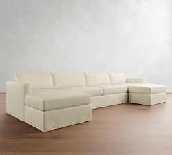 Carmel Slim Arm Slipcovered Double Chaise Sectional (139"&ndash;171")