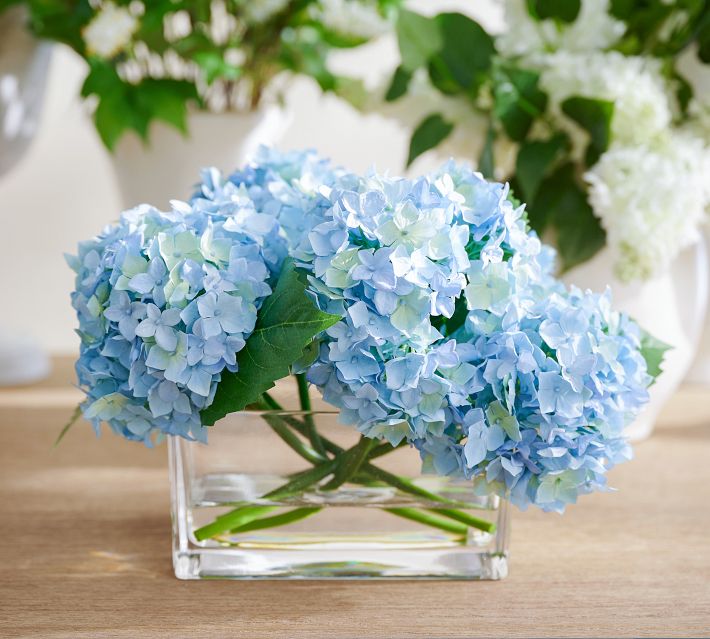 Faux Composed Light Blue Hydrangea Arrangement | Pottery Barn