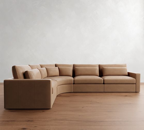 Westwood Square Arm Deep Seat Leather 4-Piece Curved Wedge Sectional (151") by Pottery Barn