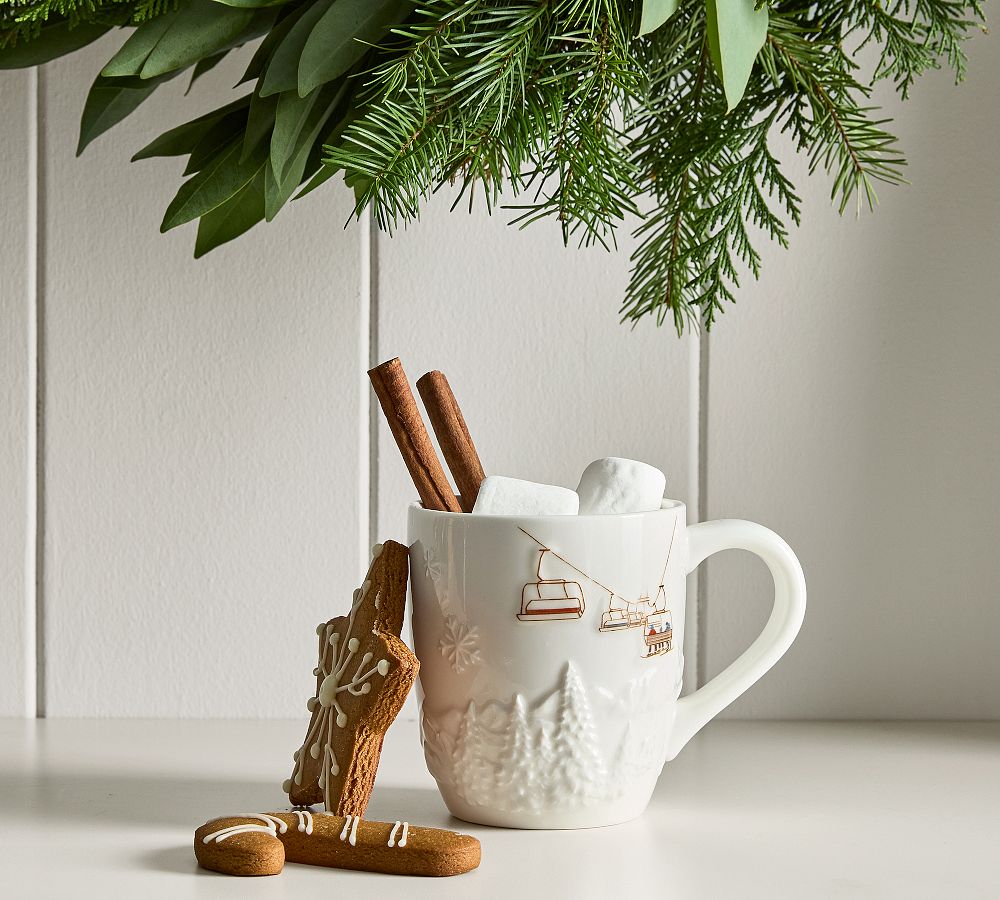 Whistler Chalet Embossed Mugs - Set of 4 by Pottery Barn