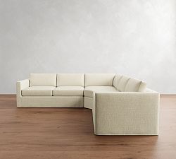 Carmel Slim Arm Slipcovered 3-Piece L-Shaped Wedge Sectional (120"&ndash;127")