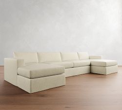 Carmel Wide Arm Slipcovered Double Chaise Sectional (144"&ndash;176")
