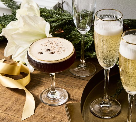 Etched Gold Rim Coupe Glasses - Set of 4