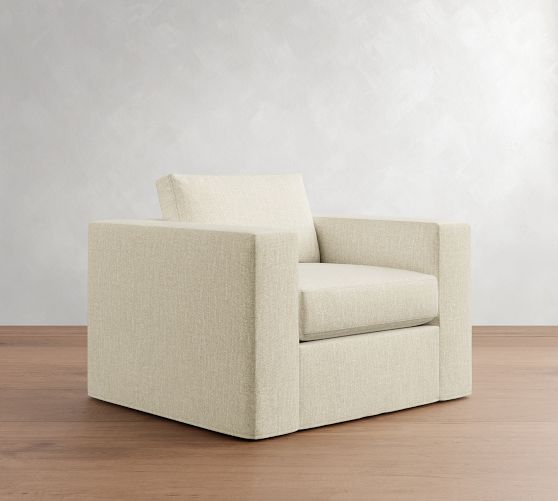 Carmel Wide Arm Slipcovered Swivel Chair
