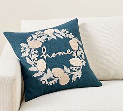 Home Wreath Embroidered Pillow