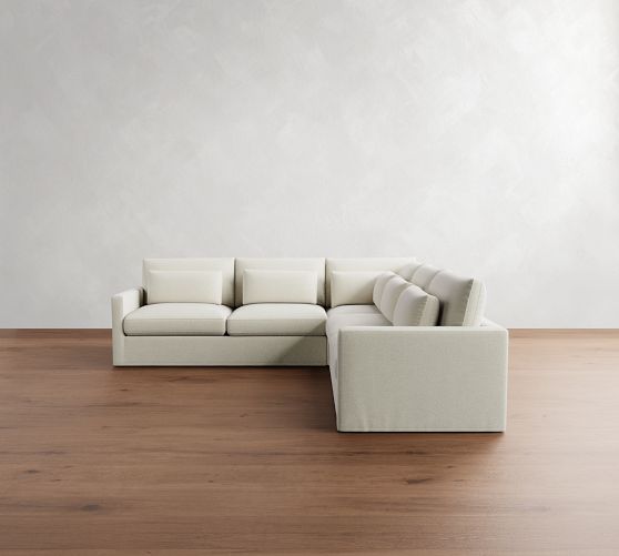 Westwood Slim Arm Deep Seat Slipcovered 3-Piece L-Shaped Sectional (123") by Pottery Barn