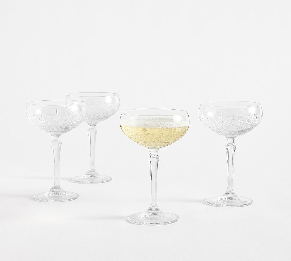Antique Cut Coupe Glasses - Set of 4 - Set of 4 - Clear