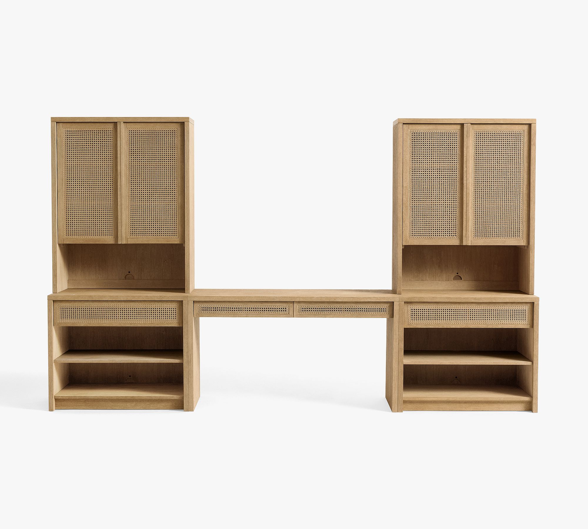 Marina Grand Cane Storage Shelf Console Desk Set (126")