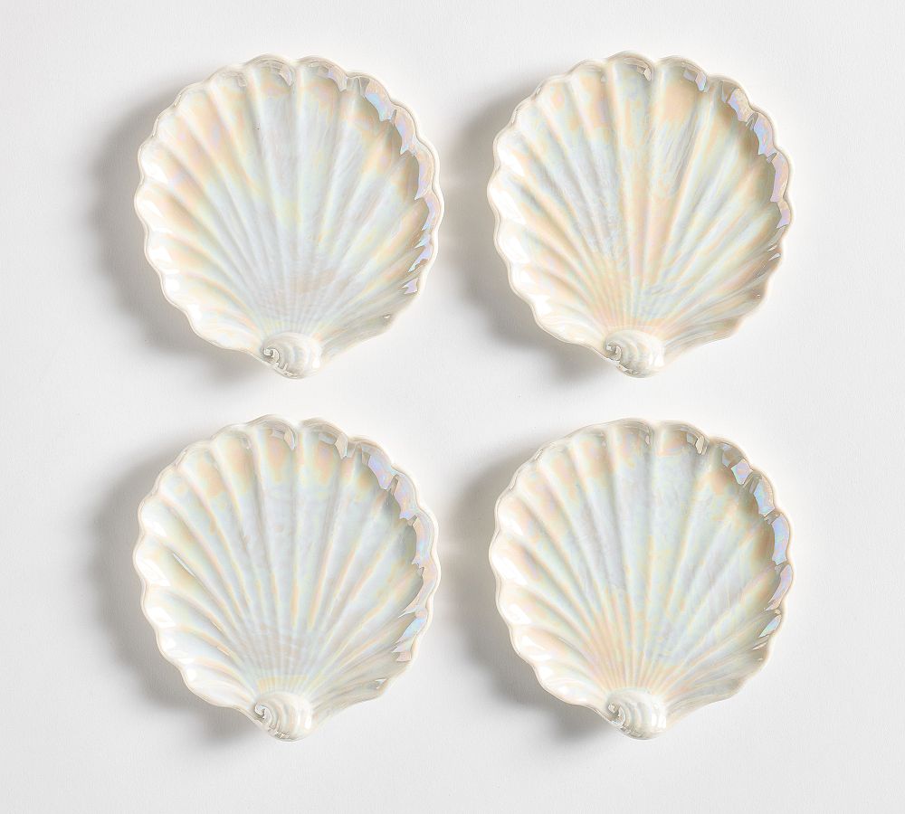 Pearlescent Shell Stoneware Coasters - Set of 4 - Set of 4 - White