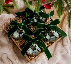 Mercury Glass Ball Ornaments with Bows - Set of 4