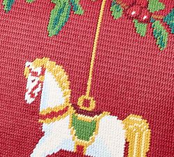 Rocking Horse Needlepoint Filled Pillow