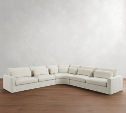 Westwood Square Arm Deep Seat Slipcovered 5-Piece Curved Wedge Sectional (156")