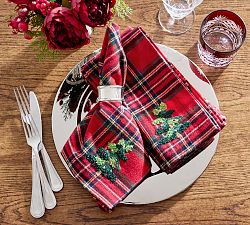 Elliot Plaid Embroidered Cotton Napkins - Set of 4