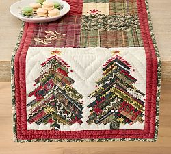 Holiday Embroidered Cotton Table Runner