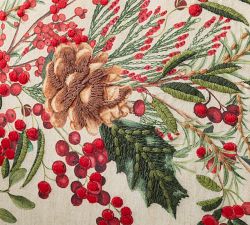 Holly Berry Embroidered Lumbar Pillow Cover