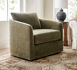 Open Box: Remmy Upholstered Swivel Armchair (39"), Individual - Rustic Chenille Dark Moss