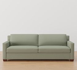 Open Box: York Square Arm Grand Sofa (94.5"), 2X2, Down Blend Wrapped Cushions - Performance Slub Weave Moss, Espresso