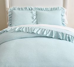 Open Box: Belgian Flax Linen Fringe Ruffle Duvet Cover, Full/Queen - Sea Breeze