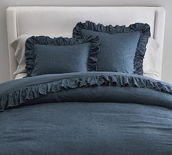 Open Box: Belgian Flax Linen Fringe Ruffle Duvet, Twin/Twin XL - Denim