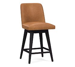 Open Box: Layton Leather Swivel Counter Height Bar Stool - Blackened Oak Legs, Churchfield Camel