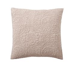 Open Box: Belgian Flax Linen Floral Stitch Quilted Sham, Euro, Set of 3 - Smoky Quartz